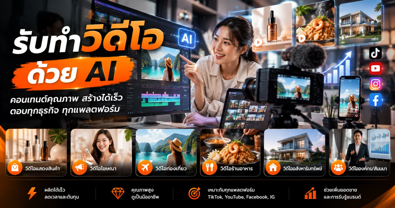 ทีมงานวางแผนและผลิตคอนเทนต์วิดีโอสั้นสำหรับธุรกิจ