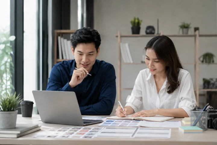 ทีม Post-production ชาวไทยตรวจงานตัดต่อวิดีโอและสีบนจอ
