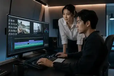 ทีม Post-production ชาวไทยตรวจงานตัดต่อวิดีโอและสีบนจอ